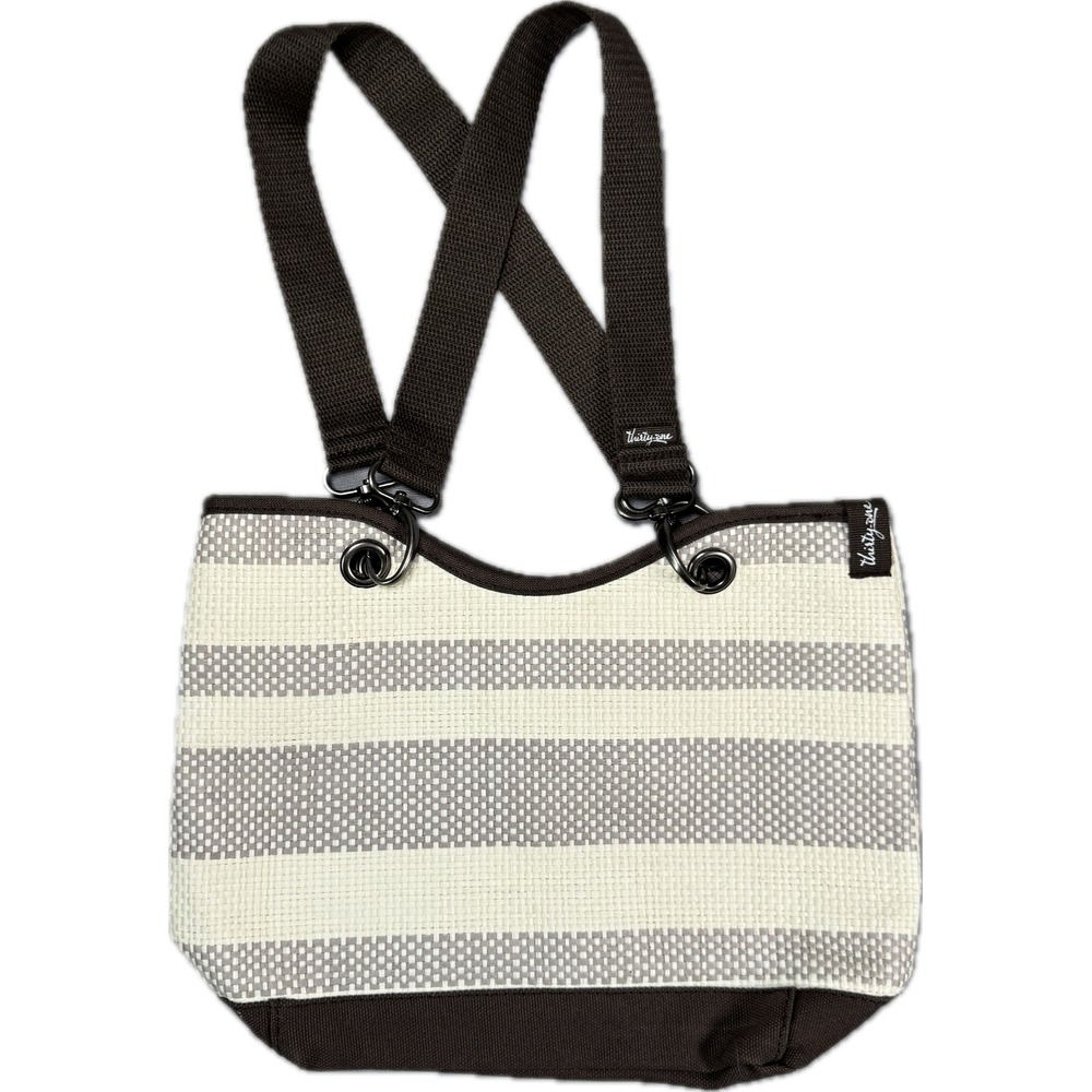 Thirty One Shoulder Bag Women Small Brown Striped Woven Canvas Discontinued